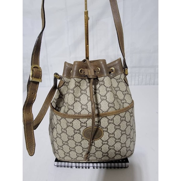 Authentic GUCCI Vintage GG Plus Shoulder Cross Drawstring Bag Beige/Brown - Picture 4 of 16